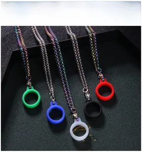 Silicone vape neck chains in red, black, white, blue and green with metal necklace chains