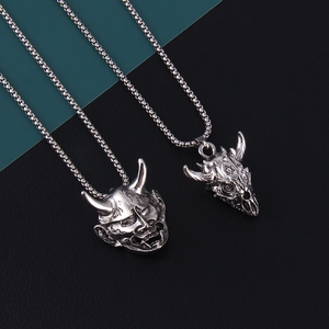Punk Gothic Stainless Steel Alloy Skull Sheep Hannya Mask Pendant Necklace For Men Women Retro Silver Hip Hop Sweater Chain