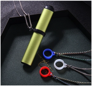 Detail of colorful stainless steel bead necklaces with silicone rings for vape devices