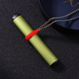 Green stainless steel vape pen with red silicone ring and rainbow metal neck chain