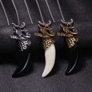 Vintage dragon head wolf tooth stainless steel necklaces in multiple colors for men