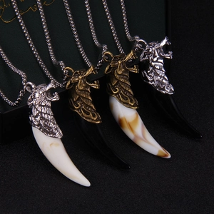 Wolf tooth necklaces for men in vintage silver and bronze with faux bone resin pendants