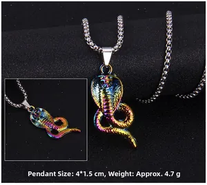 Detailed close-up of rainbow cobra snake pendant with dimensions 4x1.5cm and weight 4.7g