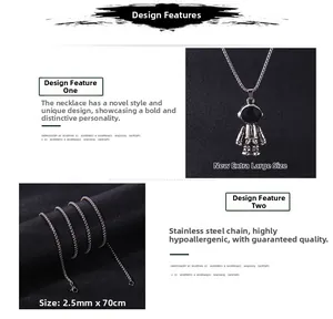 Détail de la chaîne 2,5mm en acier inoxydable et pendentif astronaute au style hip-hop