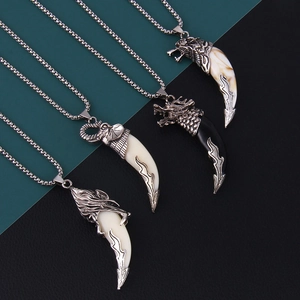 Retro Stainless Steel Animal Totem Wolf Tooth Necklace Dominating Dragon Elephant Pendant Necklace Personalized Jewelry For Men Women