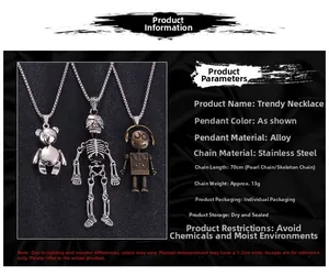Détails de pendentifs ours, squelette et robot avec chaînes en acier inoxydable poli