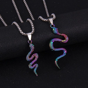 Hip hop colorful snake pendant necklace in rainbow plating with stainless steel box chain