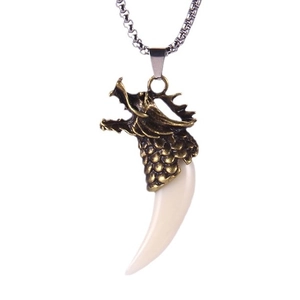 Collier tête de dragon rétro avec pendentif dent de loup sur chaîne en acier inoxydable