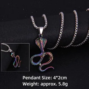Iridescent snake pendant necklace with box chain for men and women hip hop style jewelry