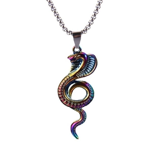 Rainbow plated stainless steel cobra snake pendant necklace with durable box chain link