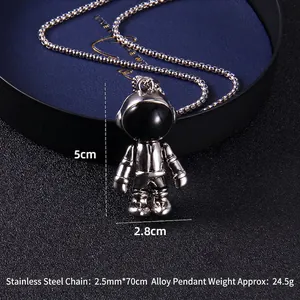 Collier pendentif astronaute argenté avec chaîne en acier inoxydable style hip hop