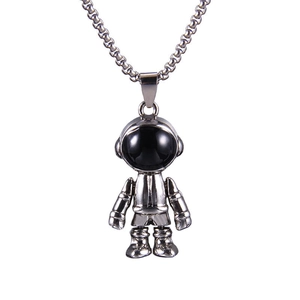 Collier astronaute en acier inoxydable argenté poli avec articulations et visière noire