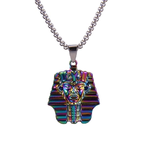 Rainbow plated Pharaoh pendant necklace in stainless steel with a hip hop style aesthetic