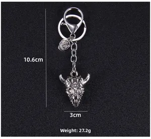 Gothic skull devil keychain with dimension measurements and 27.2g weight details