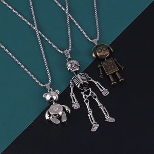 Collier en Acier Inoxydable Punk Pendentif Squelette Robot Ours Longue Chaîne Rétro Gothique Hip Hop Bijoux Pour Hommes Femmes