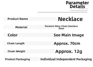 Detailed specs for guitar necklace with 70cm stainless steel chain and alloy pendant