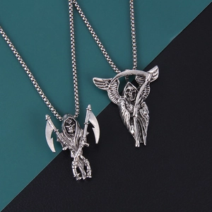 Gothic Sensenmann Totenkopf Sense Anhänger Halskette Legierung Edelstahl Venezianerkette Vintage Punk Hip Hop Schmuck Für Herren Damen