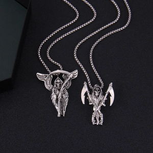 Gotische Punk-Sensenmann-Halskette aus Edelstahl in antikem Silber-Finish für Herren