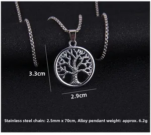 Detail view of Tree of Life pendant with 70cm stainless steel chain measurements