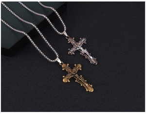 Détails des pendentifs crucifix INRI vintage en bronze et acier inoxydable noir argenté