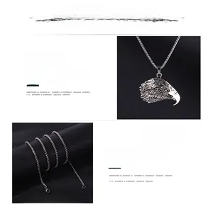 Détail d'un pendentif tête d'aigle avec chaîne en acier inoxydable de 70 cm