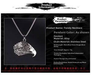Détails du collier aigle de 70cm en acier inoxydable avec ses caractéristiques