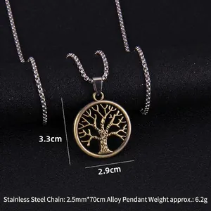Vintage gold hollow Tree of Life stainless steel pendant necklace for men and women