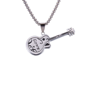 Minimalist stainless steel guitar necklace with LOVE engraving for musicians