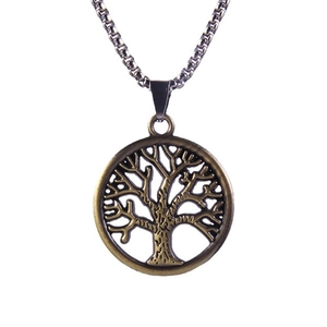 Vintage Tree of Life hollow pendant necklace in bronze finish with silver chain link
