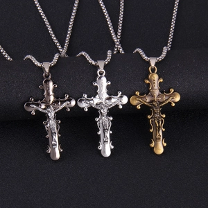 Collier Pendentif Crucifix Jésus Vintage pour Hommes Femmes Chaîne Vénitienne en Acier Inoxydable Alliage Croix INRI Bijoux Religieux