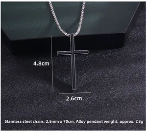 Detail of cross pendant measuring 4.8cm by 2.6cm on a durable stainless steel square chain