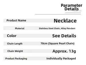 Detailed specifications of motorcycle necklace showing 70cm stainless steel chain size