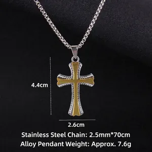 Collana con pendente a croce bicolore minimalista e catena box in acciaio inossidabile