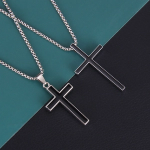 Vintage Stainless Steel Chain Alloy Cross Pendant Necklace Hip Hop Punk Jewelry Black Drip Oil Cross Necklace For Men Women