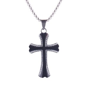 Collana a croce minimalista in acciaio inossidabile con intarsio in smalto nero