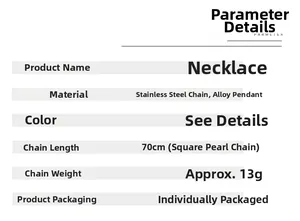 Specifications of hip hop lightning necklace with 70cm chain length and 13g weight details
