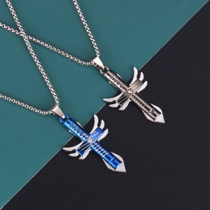Vintage Edelstahlkette Legierung Flügel Kreuz Anhänger Halskette Mit Strass Kiss Gravur Mode Unisex Schmuck