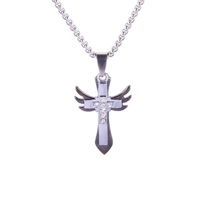 Collana retrò a doppio strato con croce di strass e ali nere per uno stile hip-hop trendy