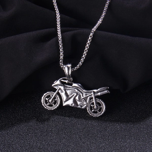 Vintage Punk Hip Hop Style Stainless Steel Alloy Motorcycle Pendant Necklace For Men Women Biker Long Sweater Chain Jewelry