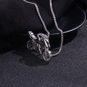 Vintage punk motorcycle pendant necklace in silver stainless steel for men