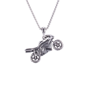 Retro punk stainless steel motorcycle pendant necklace for men with square link chain