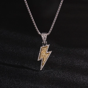 Hip Hop Lightning Bolt Pendant Necklace Two Tone Stainless Steel Chain Alloy Rhinestone Street Fashion Jewelry For Men Women