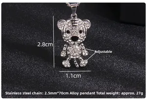 Détails du pendentif tigre mobile serti de strass et dimensions de la chaîne en acier inoxydable