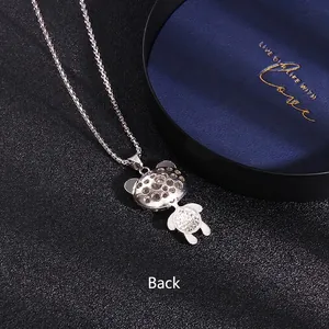 Cute panda panda pendant necklace back view with sparkling crystals and silver link chain