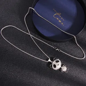 Panda pendant necklace with sparkling rhinestones on a round box chain silver finish