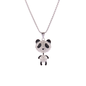 Cute panda pendant necklace with sparkling rhinestones and black enamel on a box chain