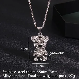 Collier tigre argenté avec strass brillants et articulations mobiles pour hommes et femmes