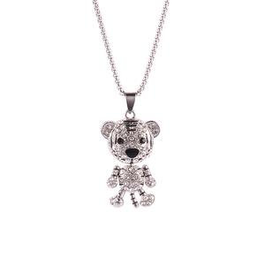 Collier avec pendentif tigre serti de cristaux scintillants en acier inoxydable poli pour femme