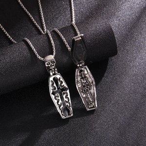 Gothic Coffin Cross Pendant Necklace Stainless Steel Alloy Skull Design Openable Hip Hop Punk Vintage Jewelry For Unisex