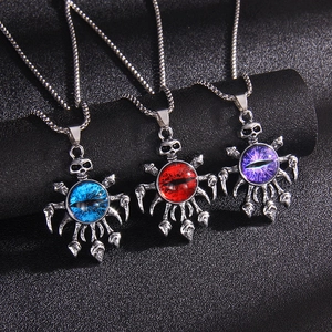 Gothic Punk Evil Eye Skull Pendant Necklace Stainless Steel Distressed Alloy Gothic Jewelry For Men Women Accessory